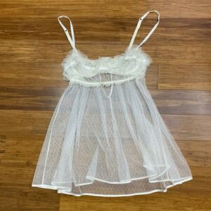 Y2K Victoria's Secret White Babydoll Lingerie Size 34B‎ Ruffle Trim Sheer Mesh